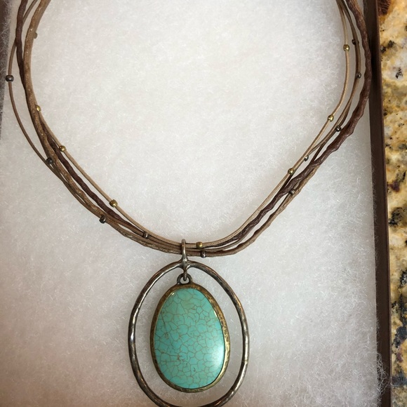 Silpada Howlite Leather Turq Sterling Necklace - Picture 2 of 5